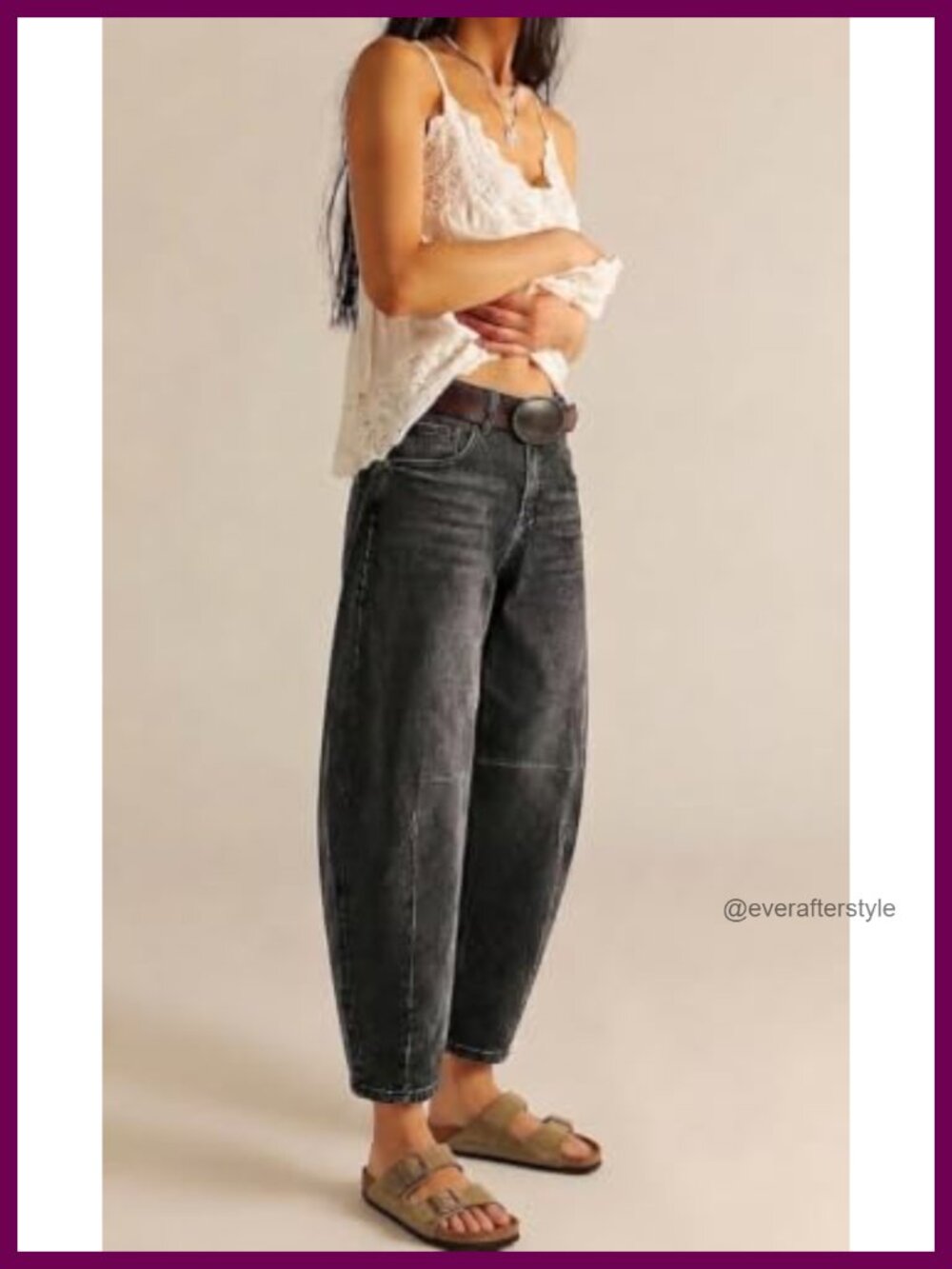 Mid Rise Barrel Jeans Stretchy Cropped Horseshoe Denim Pants - Picture 4 of 6